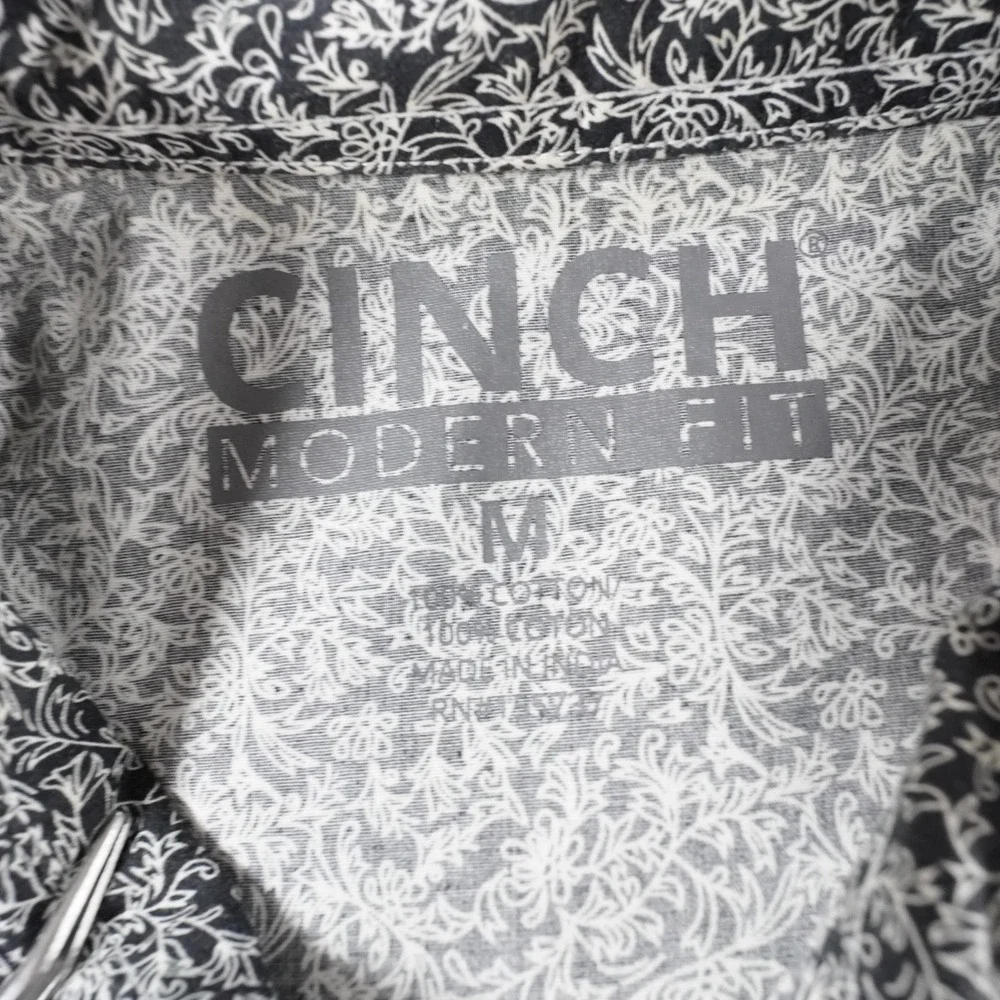 Cinch Pearl Snap Western Shirt Mens M Black Floral Paisley Modern Fit MTW1303036